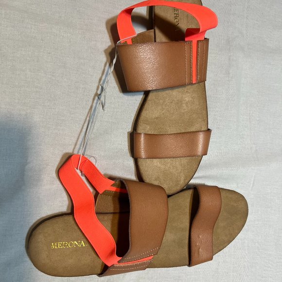 Target’s Merona Flat Sling Back Sandals Beige with Neon Orange Straps Si… - Picture 4 of 10